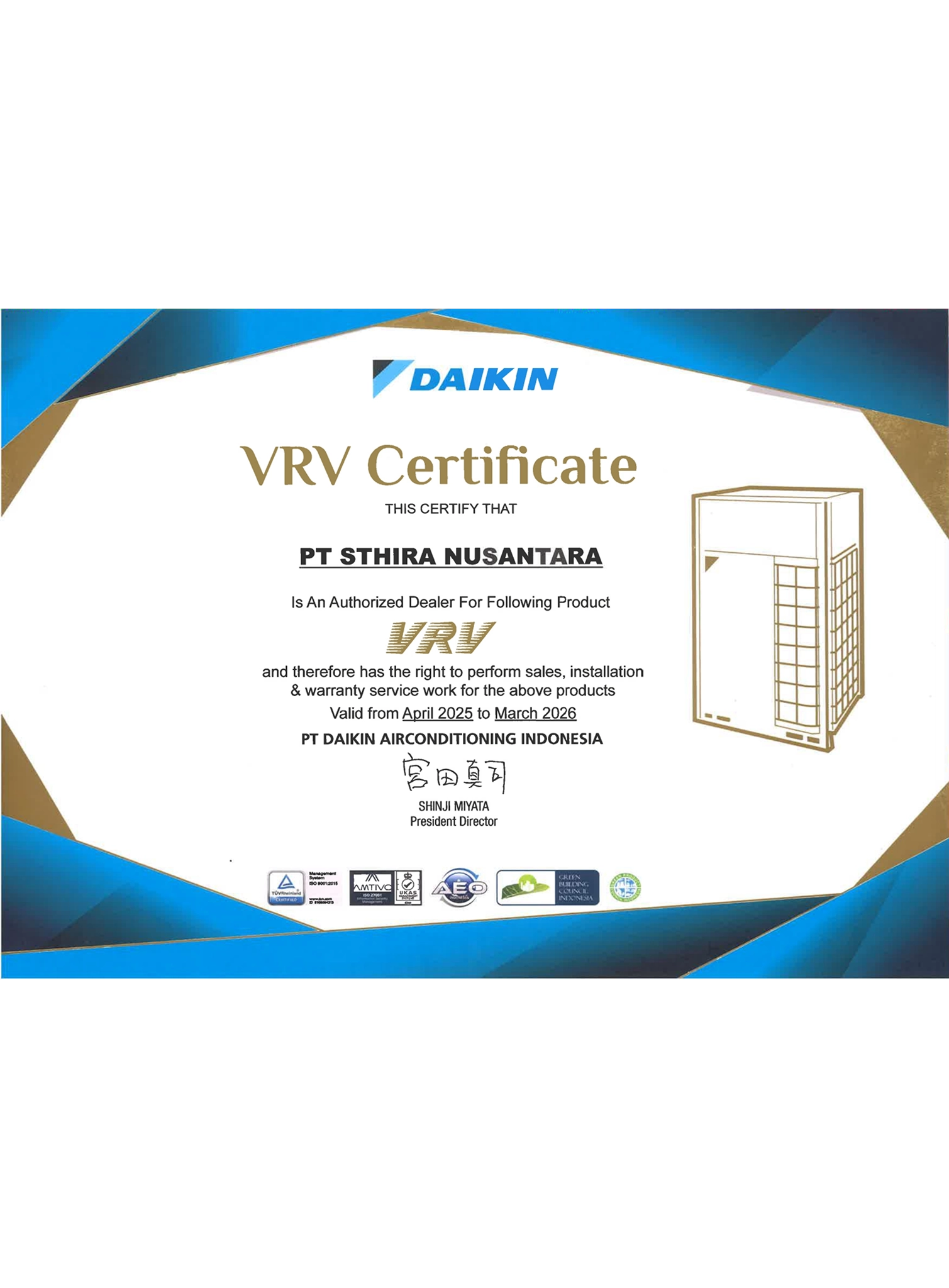 VRV Dealership Certificate (2025-2026) VRV Dealership Certificate